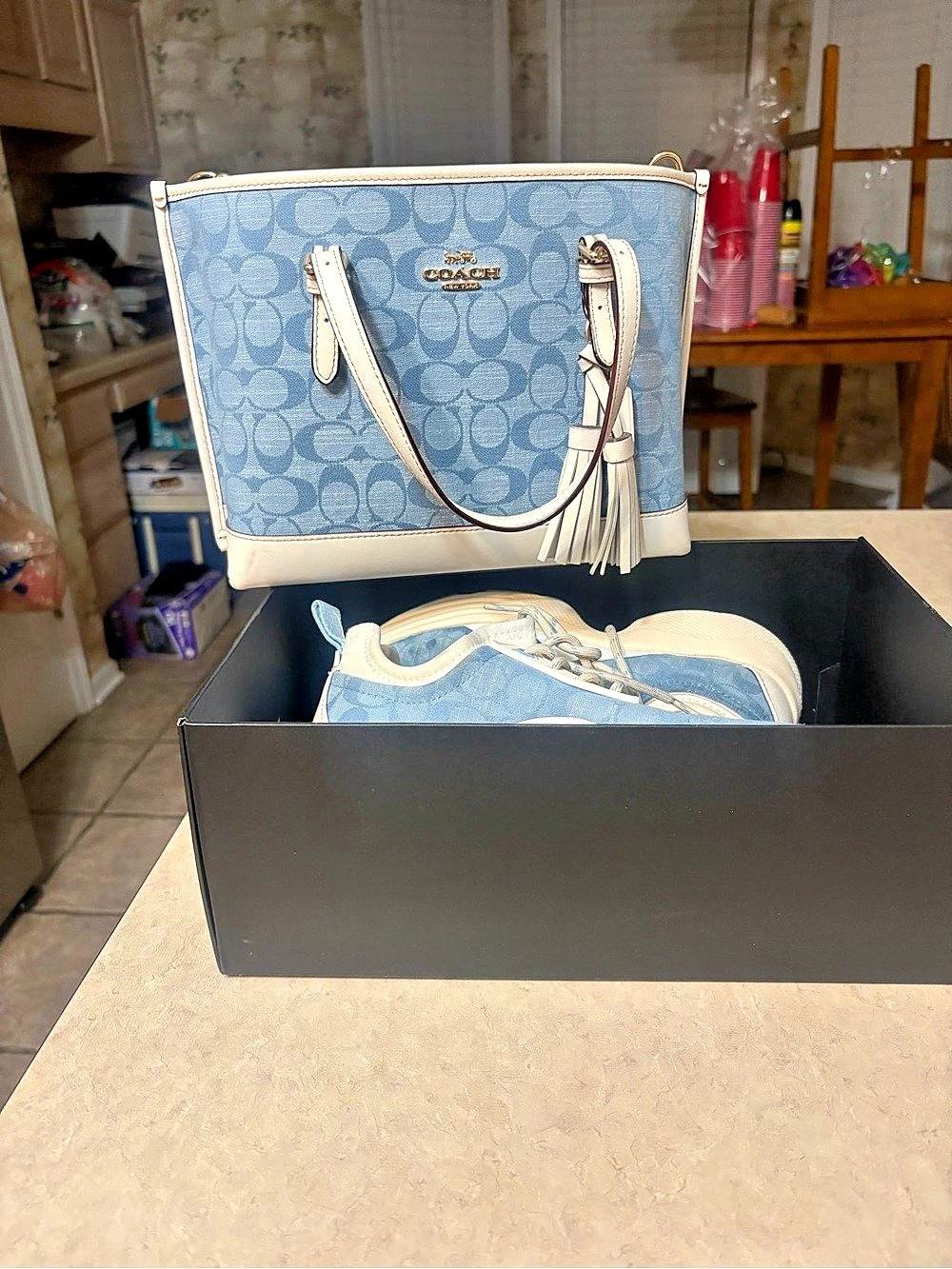 Coach Blue Tote with Matching Sneakers Like New